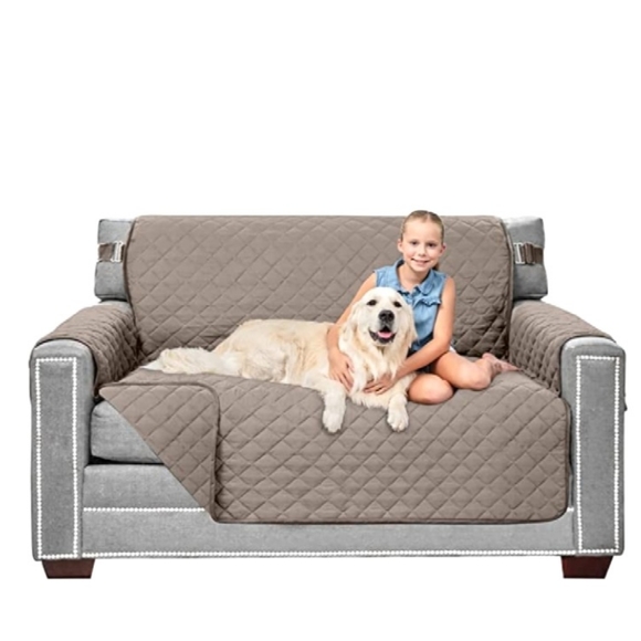 New!Sofa Shield Light Taupe Loveseat Tear Resistant Quilted REVERSIBLE Protector - Picture 2 of 7